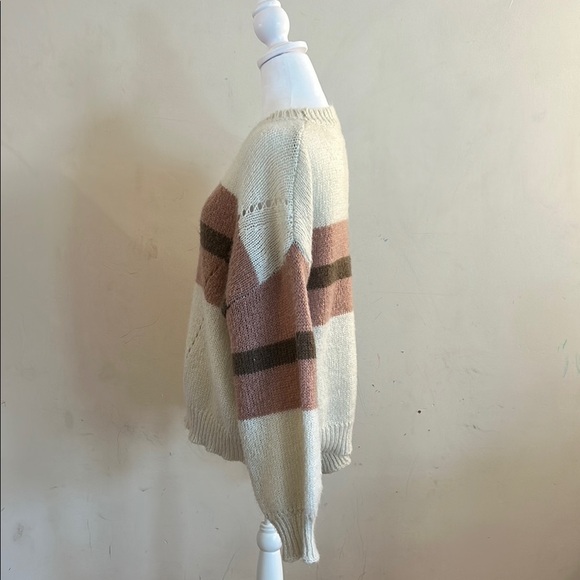 Dreamers oversize Striped Cream pink and Brown Women's Sweater - Picture 3 of 13